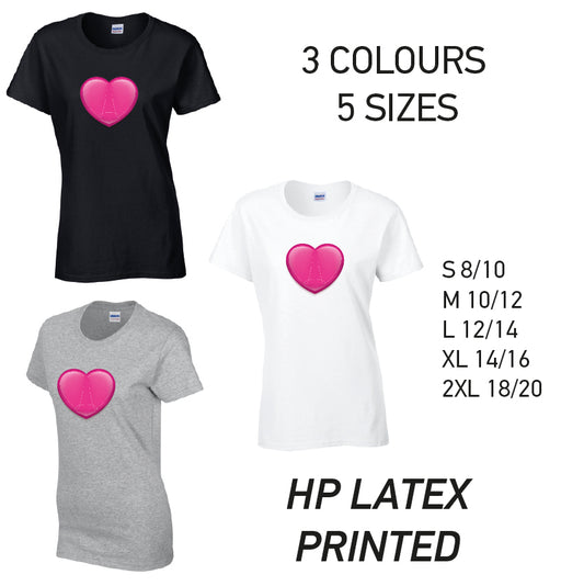 LT36 Pink Heart Ladies Cotton T-Shirt 5 sizes 3 Colours Available Latex printed
