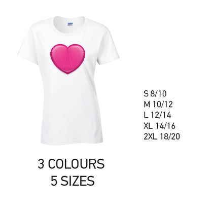 LT36 Pink Heart Ladies Cotton T-Shirt 5 sizes 3 Colours Available Latex printed