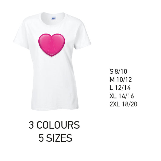 LT36 Pink Heart Ladies Cotton T-Shirt 5 sizes 3 Colours Available Latex printed