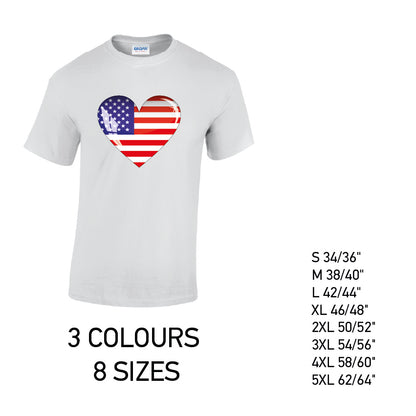 MT01 America Heart Mens Cotton T-shirts 8 sizes 3 Colours Available Latex printed
