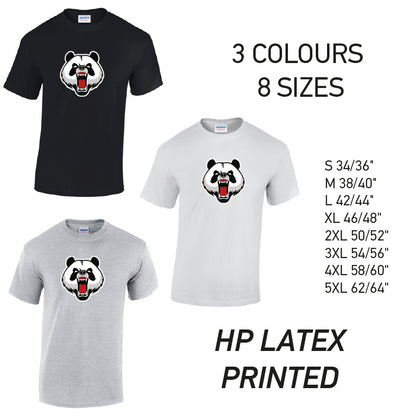 MT02 Angry Panda Heart Mens Cotton T-Shirt 8 sizes 3 Colours Available Latex printed