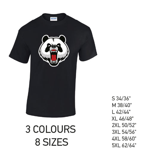 MT02 Angry Panda Heart Mens Cotton T-Shirt 8 sizes 3 Colours Available Latex printed