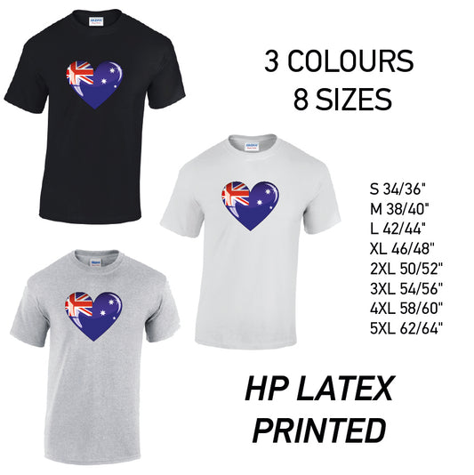 MT03 Austraila Heart Mens Cotton T-Shirt 8 sizes 3 Colours Available Latex printed