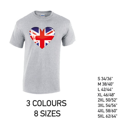 MT04 British Heart Mens Cotton T-Shirt 8 sizes 3 Colours Available Latex printed