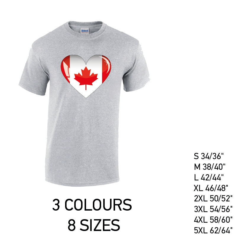 MT05 Canada Heart Mens Cotton T-Shirt 8 sizes 3 Colours Available Latex printed