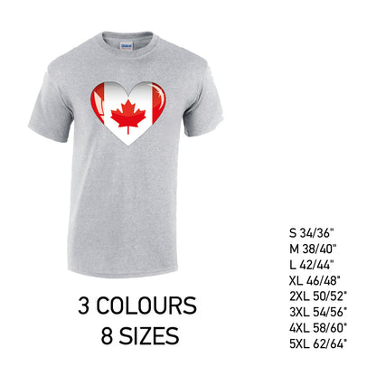 MT05 Canada Heart Mens Cotton T-Shirt 8 sizes 3 Colours Available Latex printed