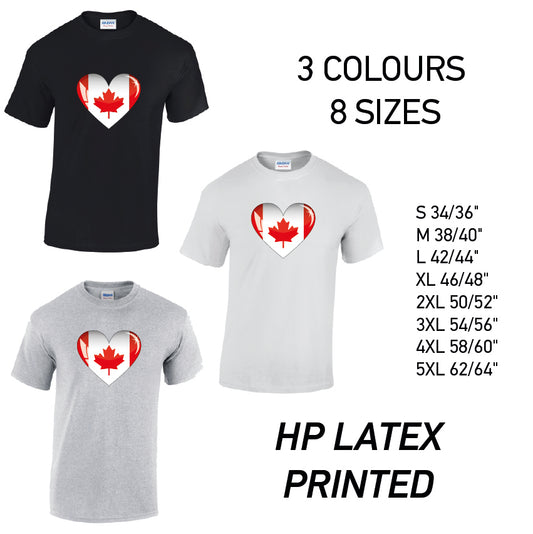MT05 Canada Heart Mens Cotton T-Shirt 8 sizes 3 Colours Available Latex printed