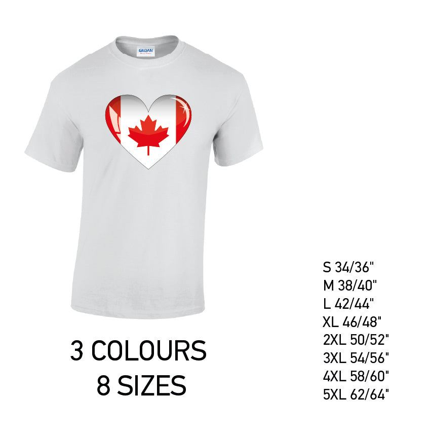 MT05 Canada Heart Mens Cotton T-Shirt 8 sizes 3 Colours Available Latex printed