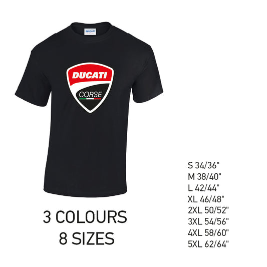 MT07 Ducati Corse Mens Cotton T-Shirt 8 sizes 3 Colours Available Latex printed