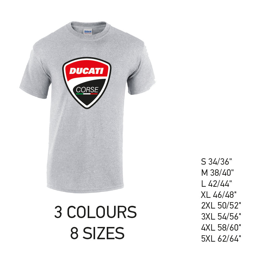 MT07 Ducati Corse Mens Cotton T-Shirt 8 sizes 3 Colours Available Latex printed