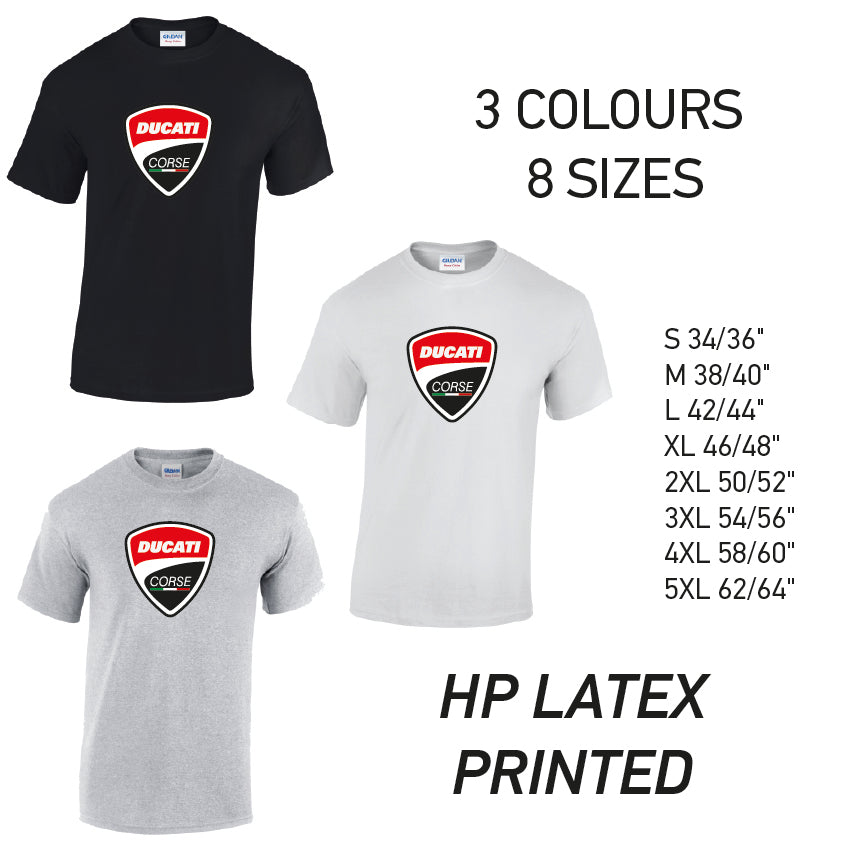 MT07 Ducati Corse Mens Cotton T-Shirt 8 sizes 3 Colours Available Latex printed