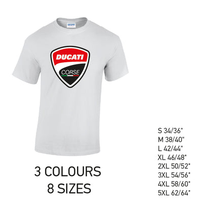 MT07 Ducati Corse Mens Cotton T-Shirt 8 sizes 3 Colours Available Latex printed