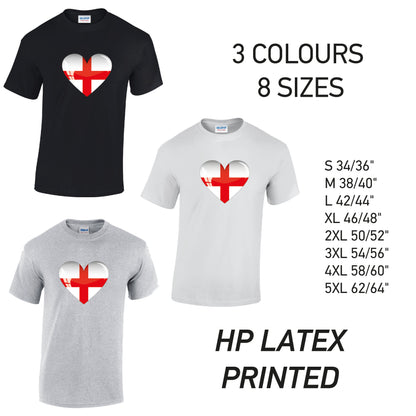 MT08 England Heart Mens Cotton T-Shirt 8 sizes 3 Colours Available Latex printed