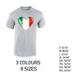 MT09 Italy Heart Mens Cotton T-Shirt 8 sizes 3 Colours Available Latex printed