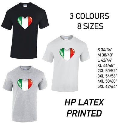 MT09 Italy Heart Mens Cotton T-Shirt 8 sizes 3 Colours Available Latex printed