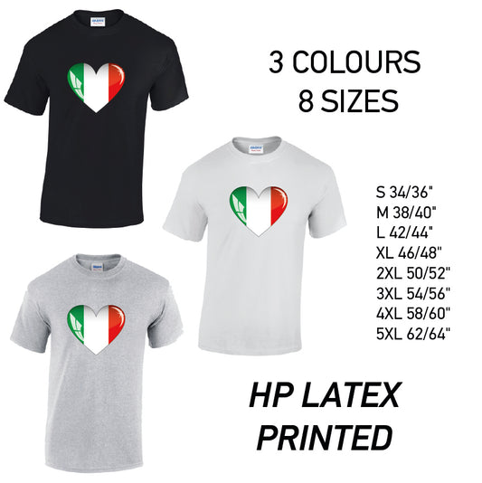 MT09 Italy Heart Mens Cotton T-Shirt 8 sizes 3 Colours Available Latex printed