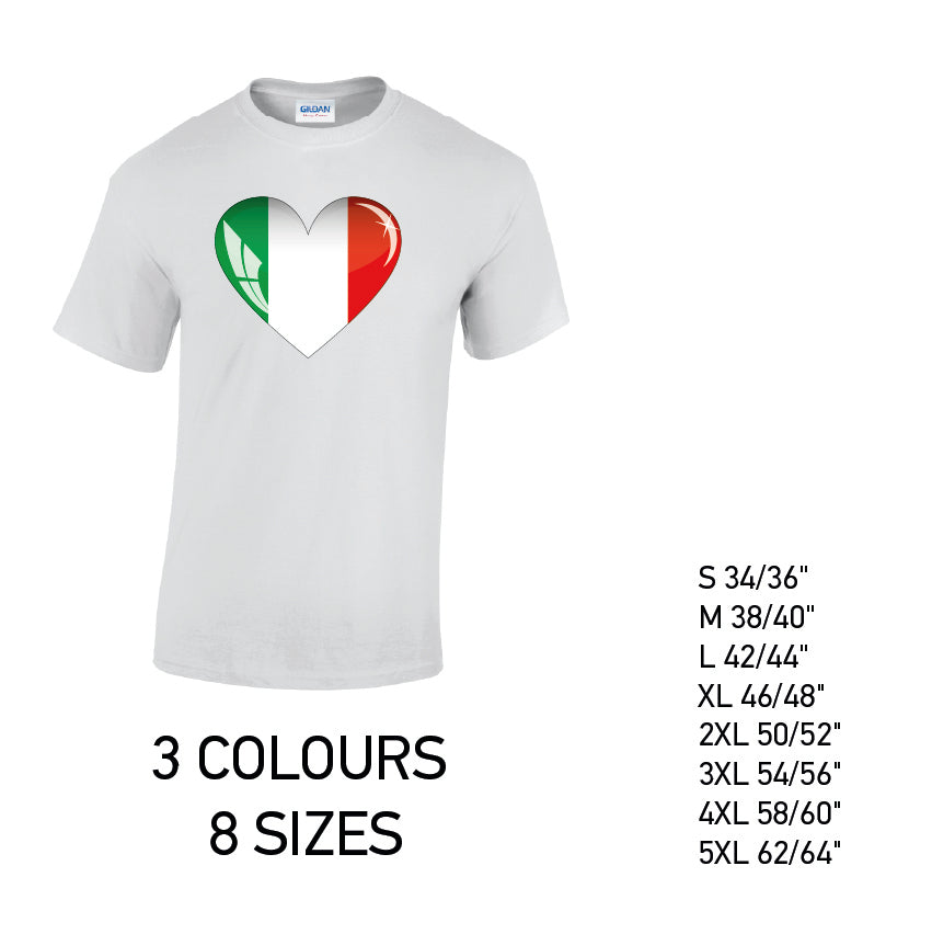 MT09 Italy Heart Mens Cotton T-Shirt 8 sizes 3 Colours Available Latex printed