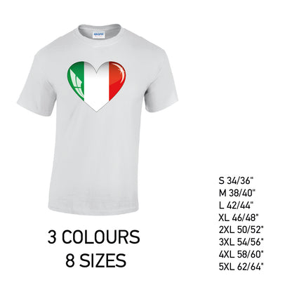 MT09 Italy Heart Mens Cotton T-Shirt 8 sizes 3 Colours Available Latex printed