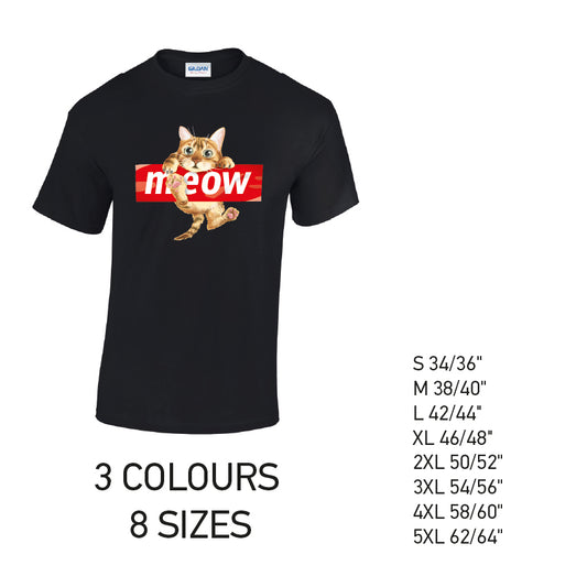 MT10 Meow Cat Mens Cotton T-Shirt 8 sizes 3 Colours Available Latex printed