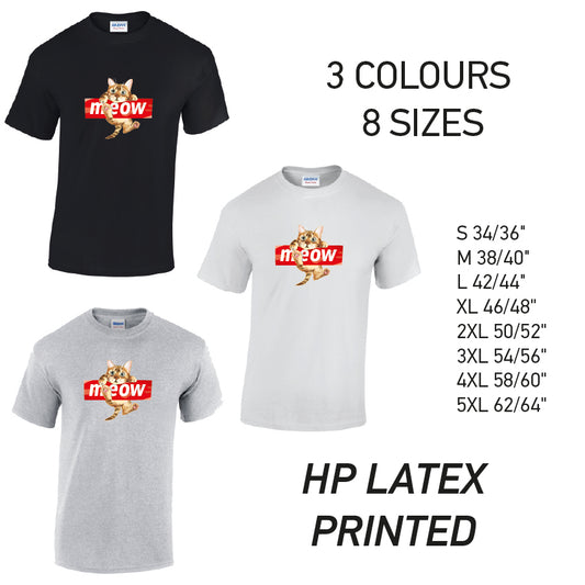 MT10 Meow Cat Mens Cotton T-Shirt 8 sizes 3 Colours Available Latex printed