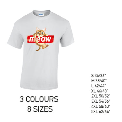 MT10 Meow Cat Mens Cotton T-Shirt 8 sizes 3 Colours Available Latex printed