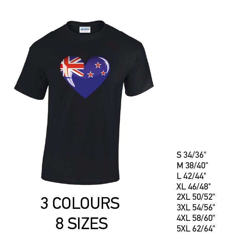 MT11 Newzeland Heart Mens Cotton T-Shirt 8 sizes 3 Colours Available Latex printed