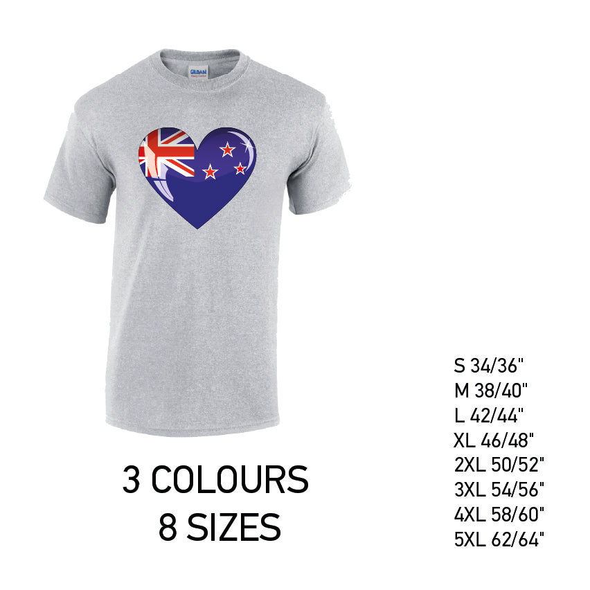 MT11 Newzeland Heart Mens Cotton T-Shirt 8 sizes 3 Colours Available Latex printed