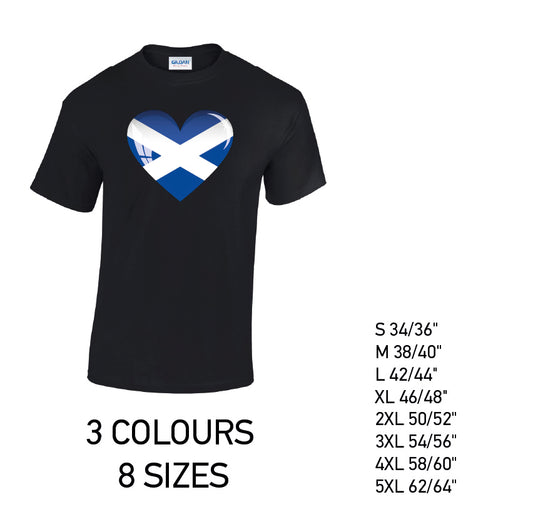 MT13 Scotland Heart Mens Cotton T-Shirt 8 sizes 3 Colours Available Latex printed