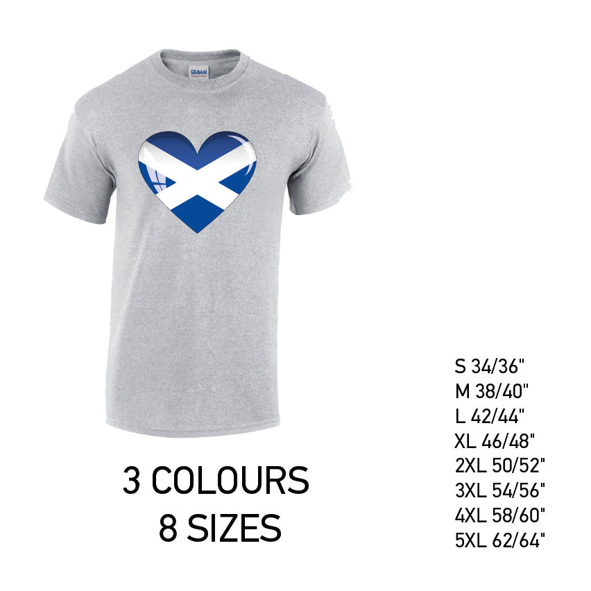 MT13 Scotland Heart Mens Cotton T-Shirt 8 sizes 3 Colours Available Latex printed