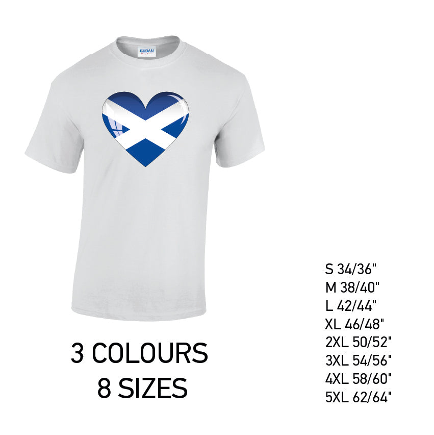 MT13 Scotland Heart Mens Cotton T-Shirt 8 sizes 3 Colours Available Latex printed