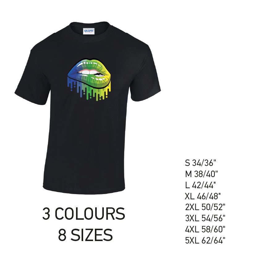 MT14 Blue and Green Lips Mens Cotton T-Shirt 8 sizes 3 Colours Available Latex printed