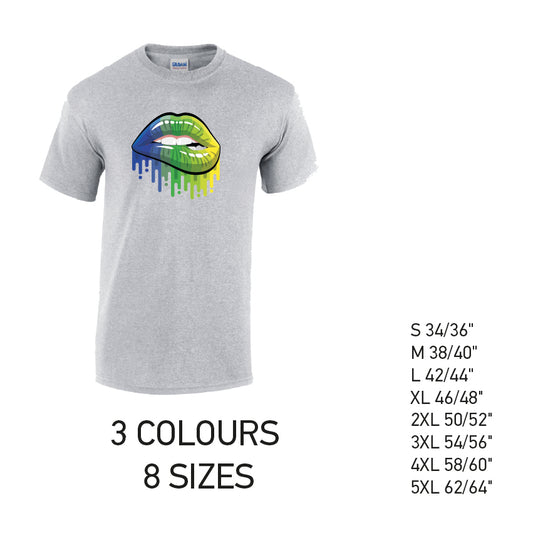 MT14 Blue and Green Lips Mens Cotton T-Shirt 8 sizes 3 Colours Available Latex printed