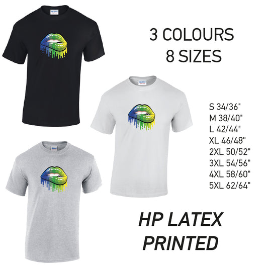MT14 Blue and Green Lips Mens Cotton T-Shirt 8 sizes 3 Colours Available Latex printed