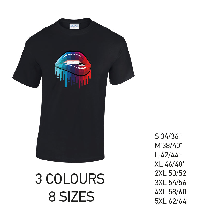 MT15 Blue and Red Lips Mens Cotton T-Shirt 8 sizes 3 Colours Available Latex printed