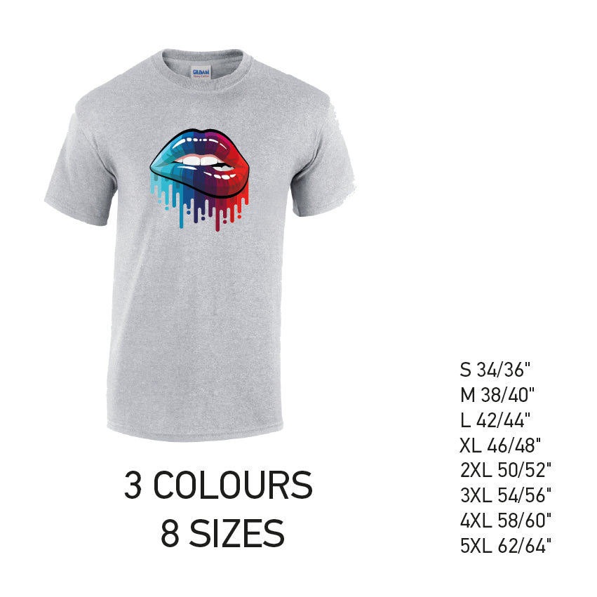 MT15 Blue and Red Lips Mens Cotton T-Shirt 8 sizes 3 Colours Available Latex printed