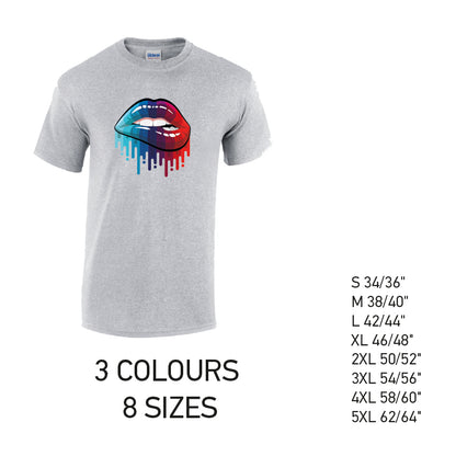 MT15 Blue and Red Lips Mens Cotton T-Shirt 8 sizes 3 Colours Available Latex printed