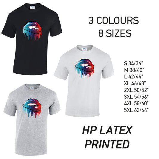 MT15 Blue and Red Lips Mens Cotton T-Shirt 8 sizes 3 Colours Available Latex printed