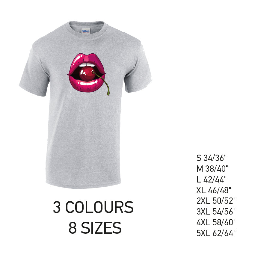 MT16 Cherry Lips Mens Cotton T-Shirt 8 sizes 3 Colours Available Latex printed