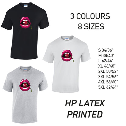 MT16 Cherry Lips Mens Cotton T-Shirt 8 sizes 3 Colours Available Latex printed