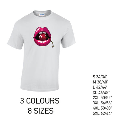 MT16 Cherry Lips Mens Cotton T-Shirt 8 sizes 3 Colours Available Latex printed