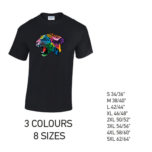 MT17 Leopard Animal Mens Cotton T-Shirt 8 sizes 3 Colours Available Latex printed