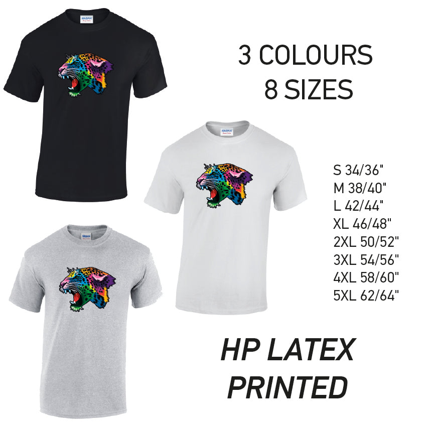 MT17 Leopard Animal Mens Cotton T-Shirt 8 sizes 3 Colours Available Latex printed
