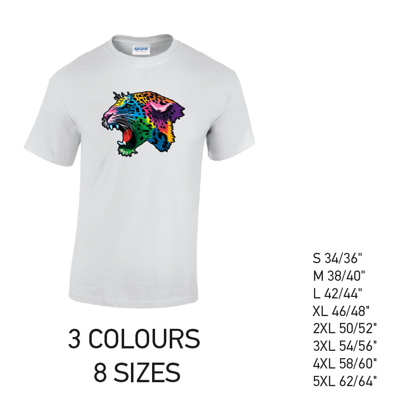 MT17 Leopard Animal Mens Cotton T-Shirt 8 sizes 3 Colours Available Latex printed