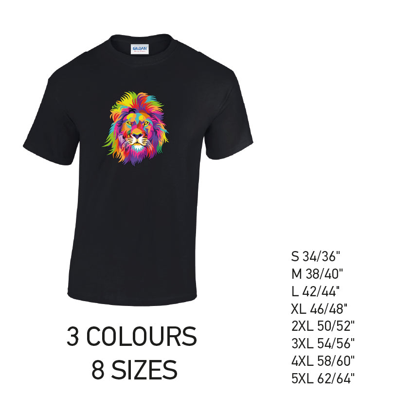 MT18 Lion Animal Mens Cotton T-Shirt 8 sizes 3 Colours Available Latex printed