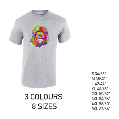 MT18 Lion Animal Mens Cotton T-Shirt 8 sizes 3 Colours Available Latex printed