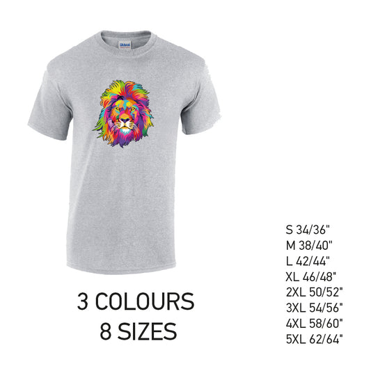 MT18 Lion Animal Mens Cotton T-Shirt 8 sizes 3 Colours Available Latex printed
