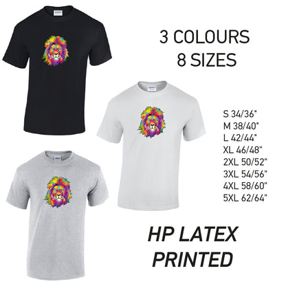 MT18 Lion Animal Mens Cotton T-Shirt 8 sizes 3 Colours Available Latex printed
