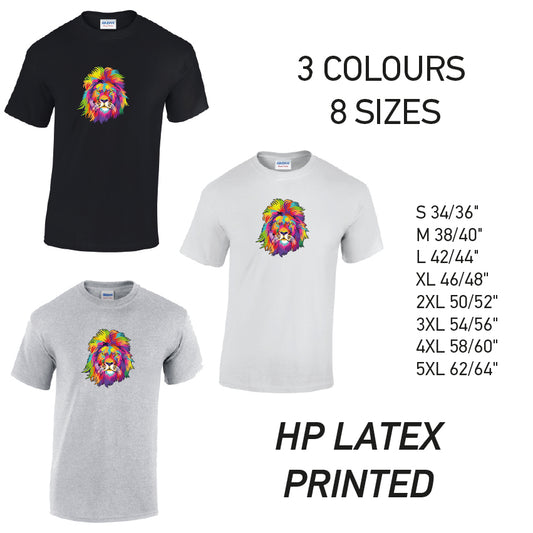 MT18 Lion Animal Mens Cotton T-Shirt 8 sizes 3 Colours Available Latex printed