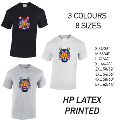MT19 Tiger Animal Mens Cotton T-Shirt 8 sizes 3 Colours Available Latex printed