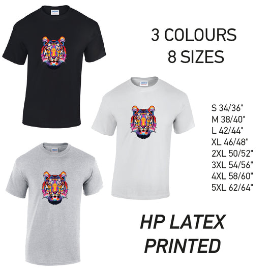 MT19 Tiger Animal Mens Cotton T-Shirt 8 sizes 3 Colours Available Latex printed